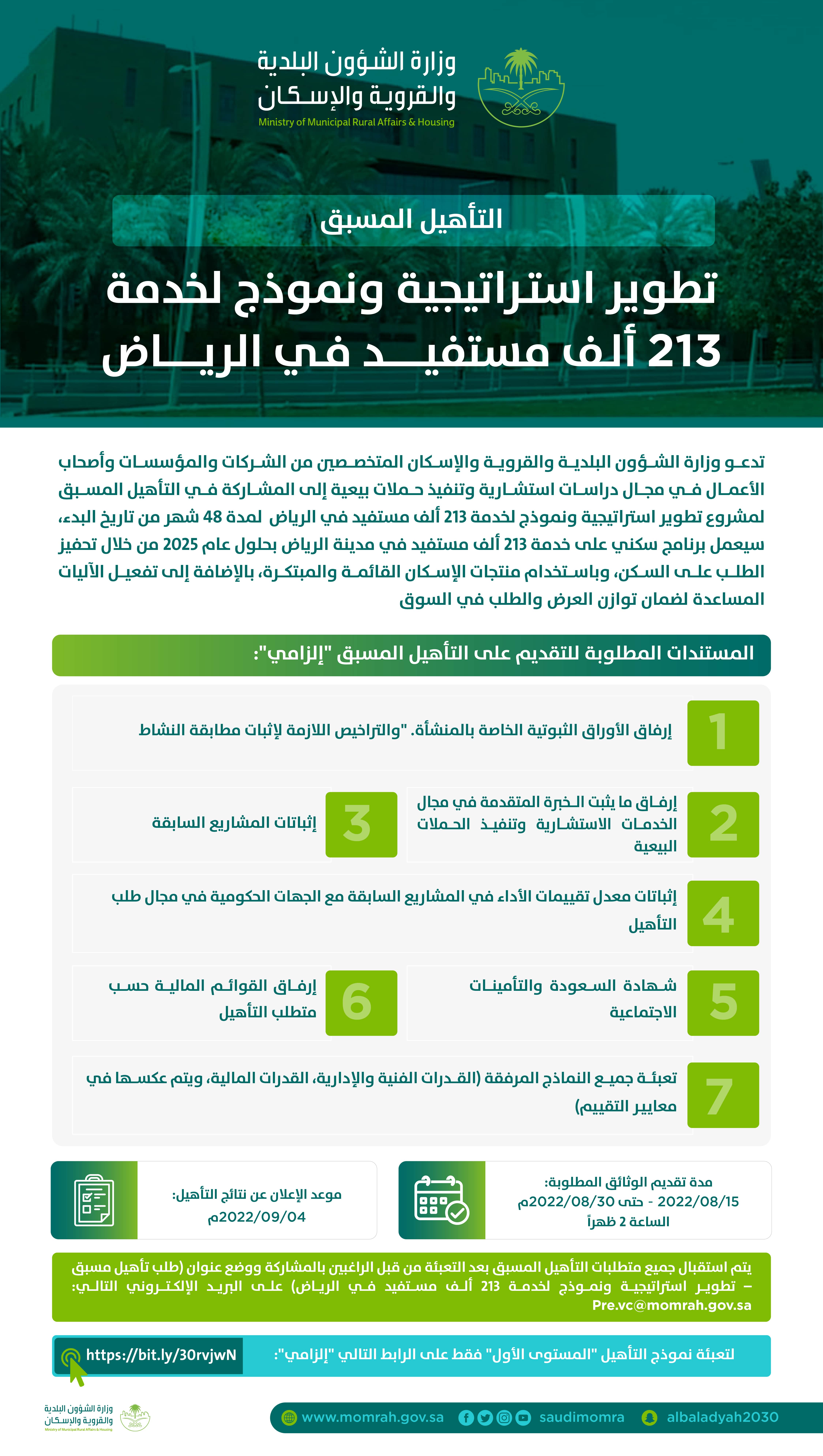 التأهيل المسبق لتطوير استراتيجية ونموذج لخدمة 213 ألف مستفيد في الرياض 