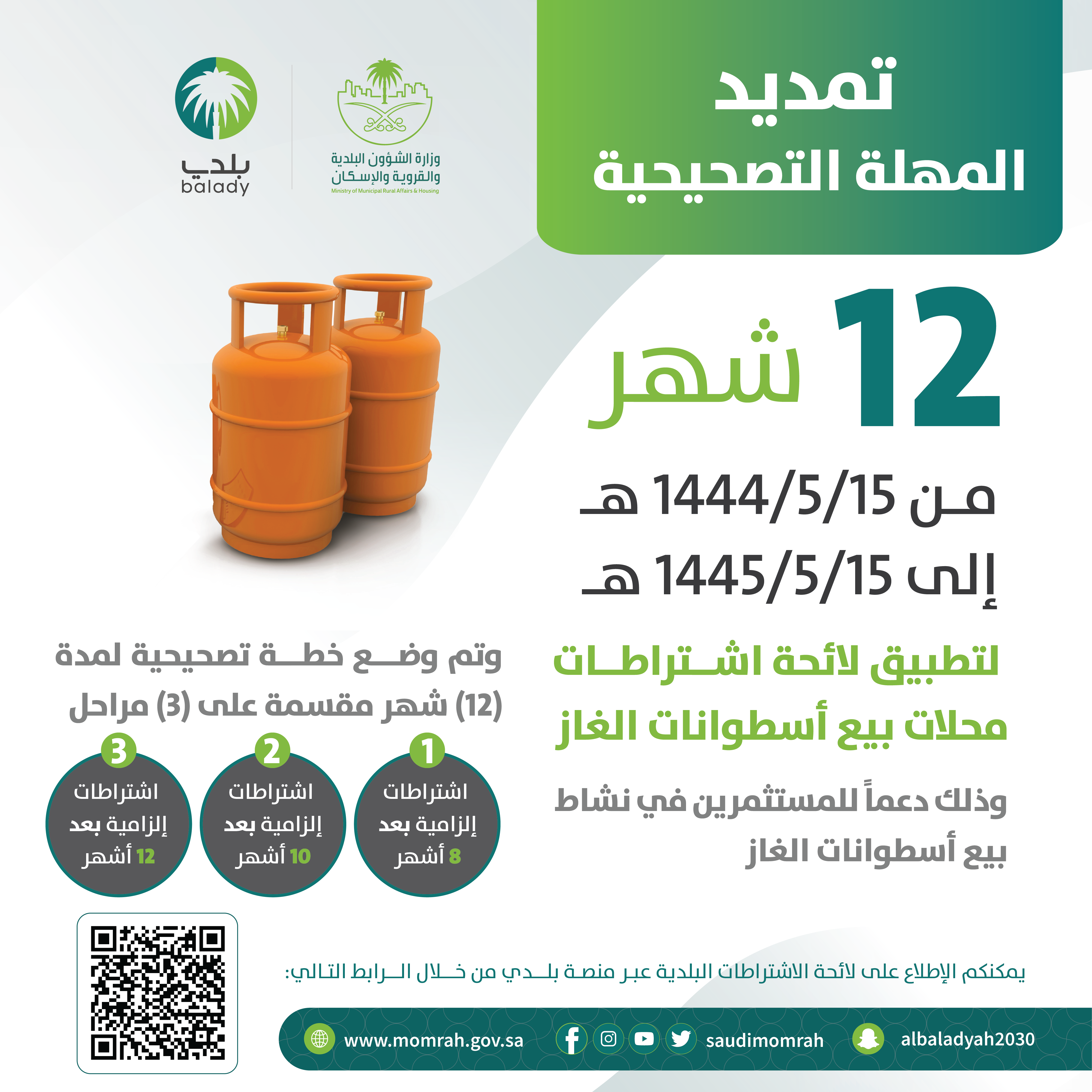 "البلدية والإسكان" تُمهِل محال بيع الغاز 12 شهراً لإكمال متطلبات اللائحة المحدثة "البلدية والإسكان" تُمهِل محال بيع الغاز 12 شهراً لإكمال متطلبات اللائحة المحدثة
