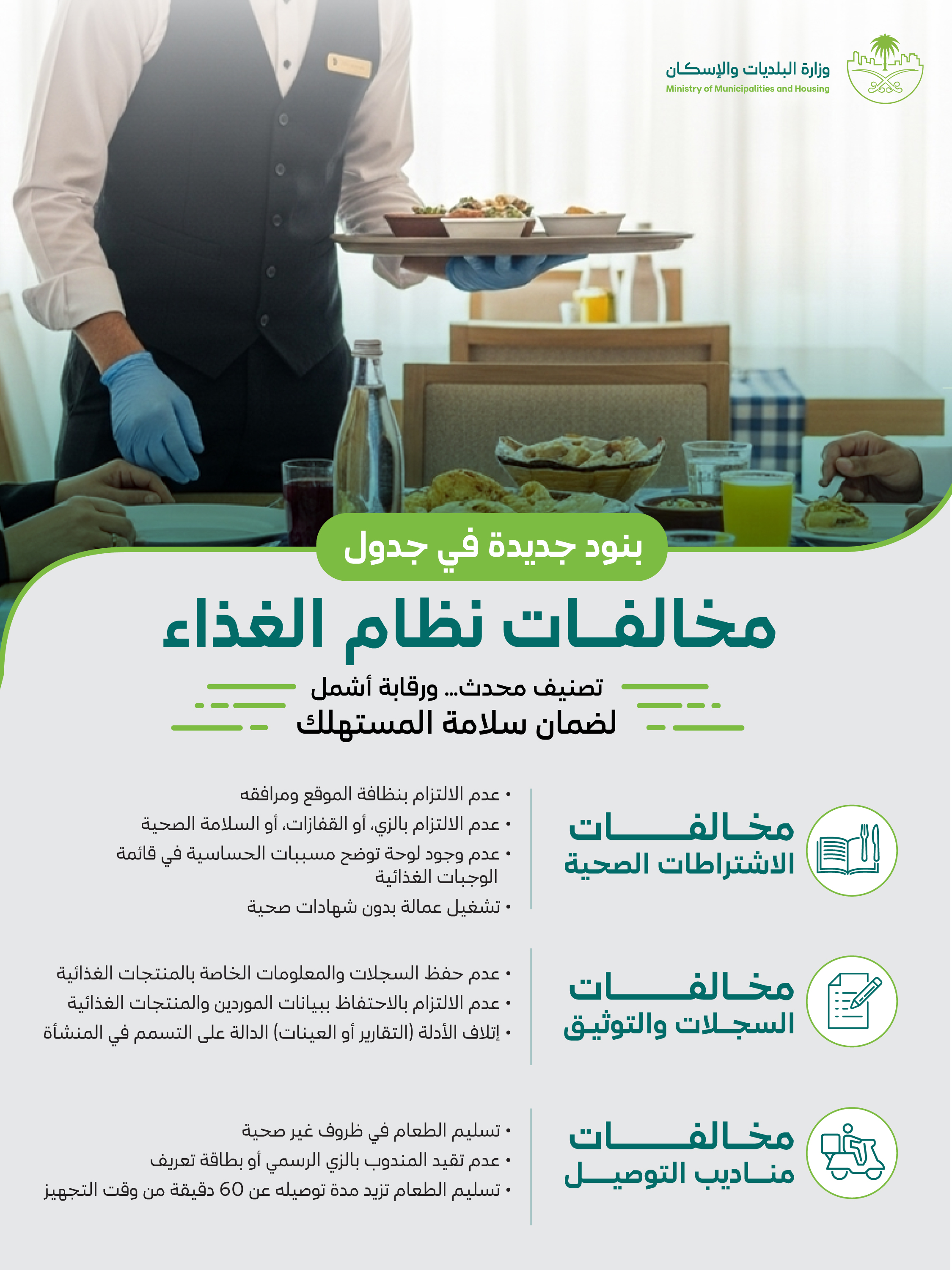 &quot;البلديات والإسكان&quot; و&quot;الغذاء والدواء&quot; تطلقان جدول مخالفات نظام الغذاء المحدث.. لتعزيز سلامة الغذاء والامتثال النظامي
