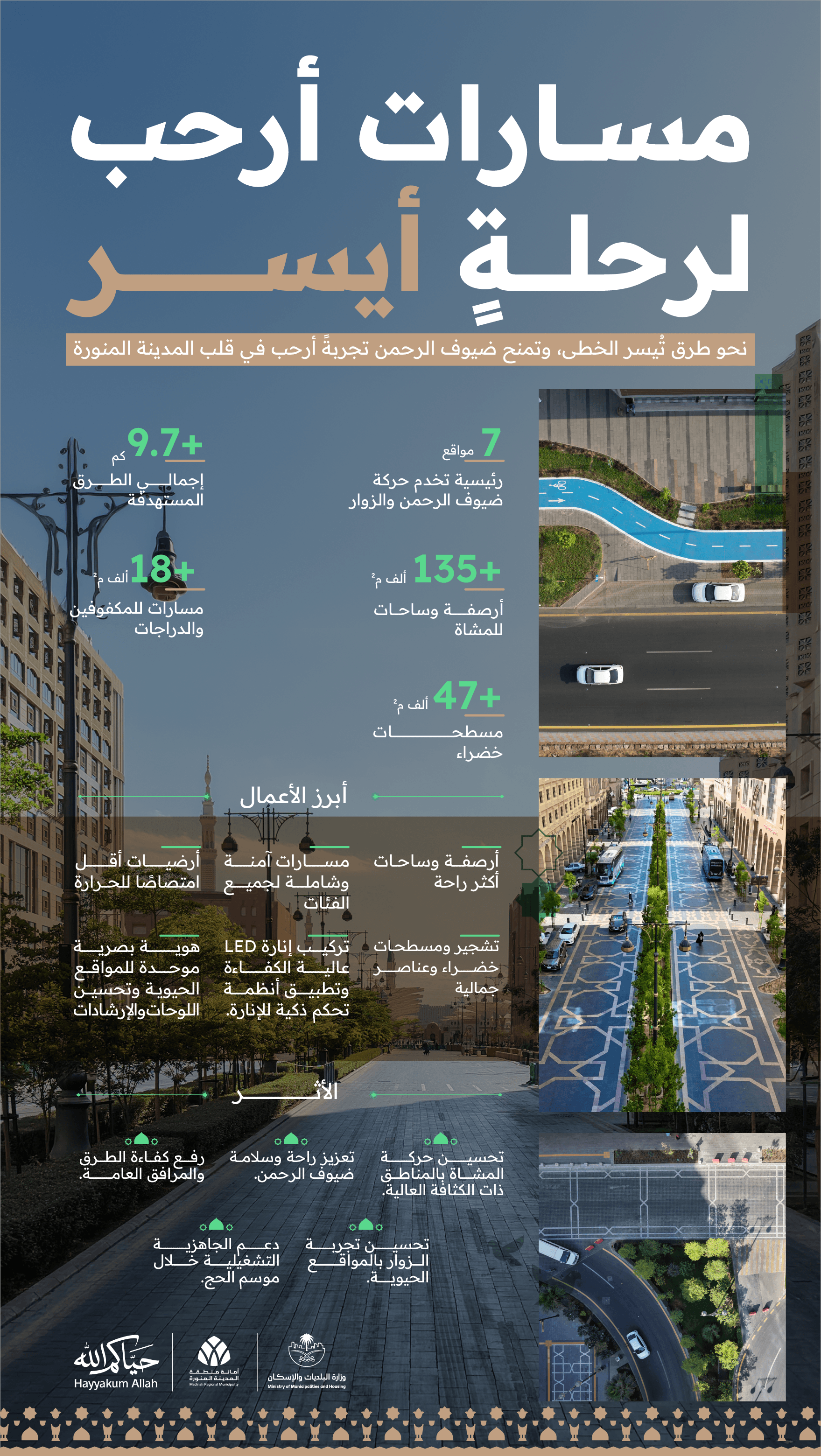وزارة البلديات والإسكان: أمانة المدينة المنورة تنجز مشاريع أنسنة بمحاور رئيسة لخدمة ضيوف الرحمن