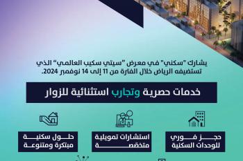 "سكني" يشارك في النسخة الثانية لمعرض " سيتي سكيب العالمي 2024" بالرياض